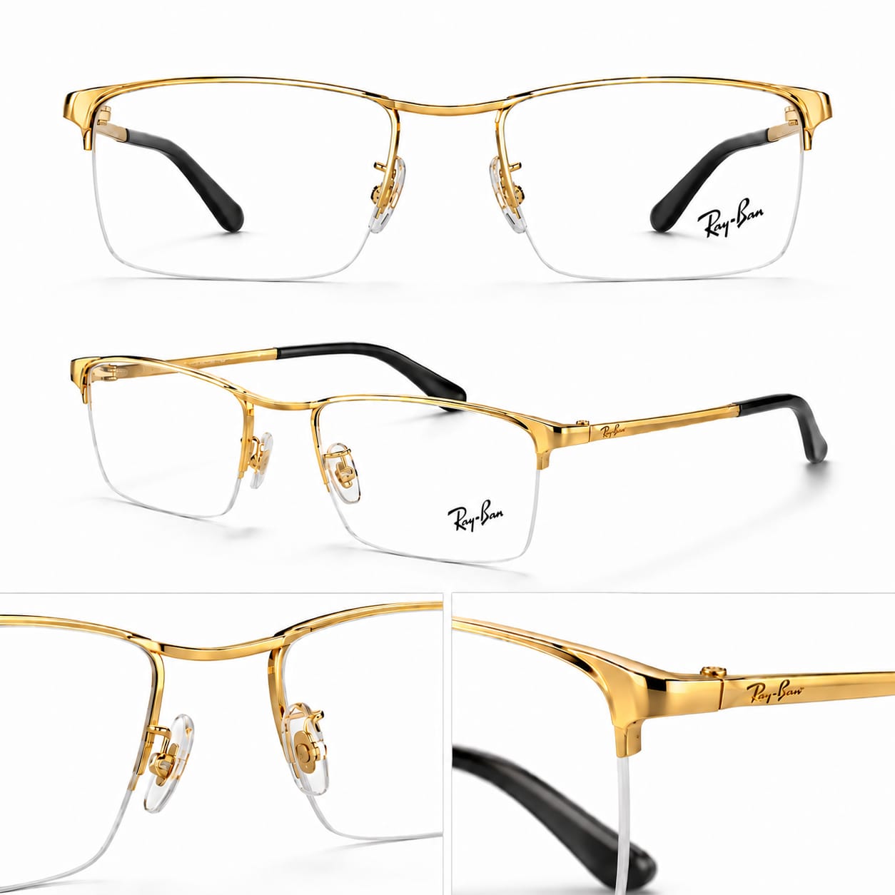 Ray-Ban RB6304I Gold Half Rim Frame Rectangle For Men 116957