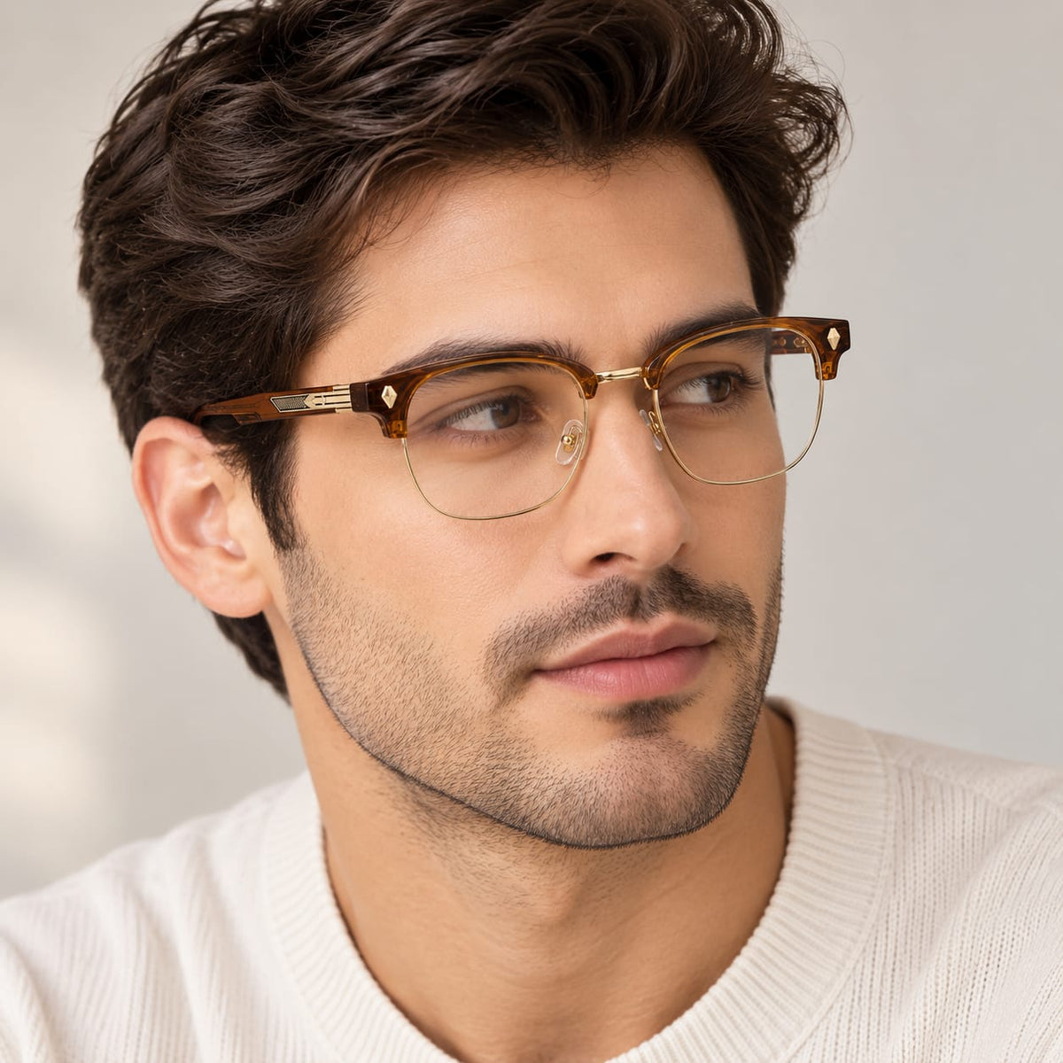Clubmaster Brown Mounted Eyeglasses For Men 355308