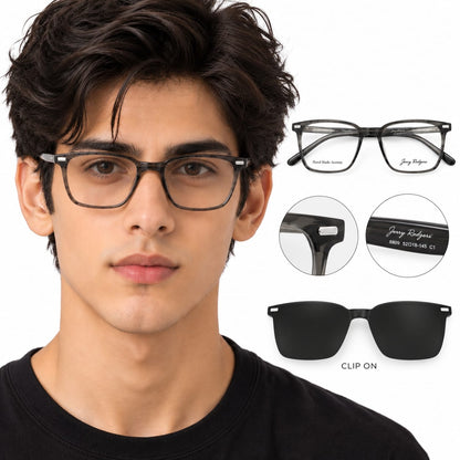 FULL FRAME JERRY RODGERS CLIP-ON SQUARE SHAPE EYEWEAR FOR MEN 242877
