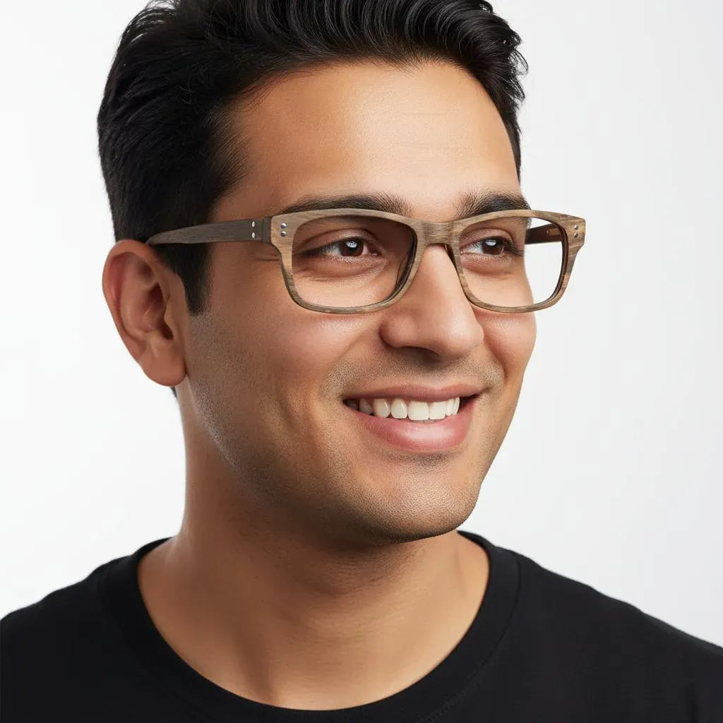 iDom Eyeglasses Full Frame Wooden Rectangle Specs For Men 297327