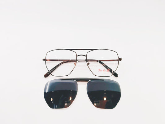 iDom Eyeglasses Full Rim Geometry Aviator Clip on For Men & Women 361153