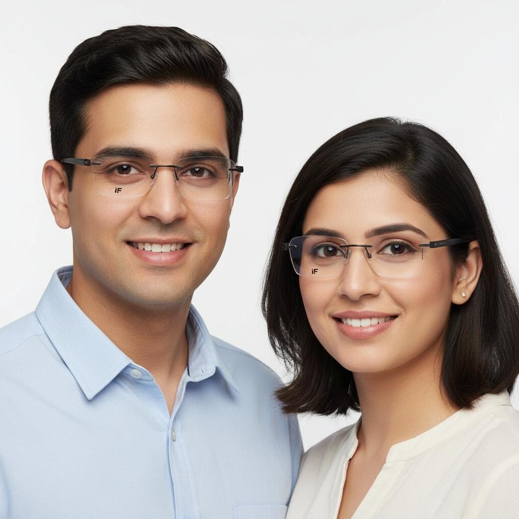 INTENSE FOCUS Eyeglasses Intense Focus Rimless Rectangle Specs For Men & Women 389663